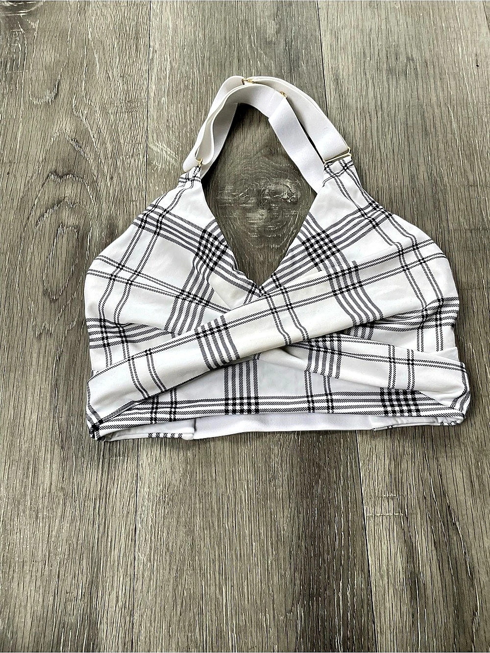 Buffbunny Collection Candy Wrap Sports Bra Plaid White & Black Medium